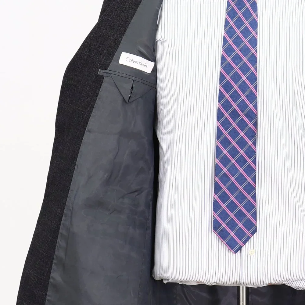 Calvin Klein 42L Gray Check 2-Button Sport Coat Blazer Jacket V099